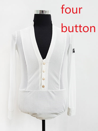 Refined Latin Dance Shirt with Four Buttons | White / Black | BY349