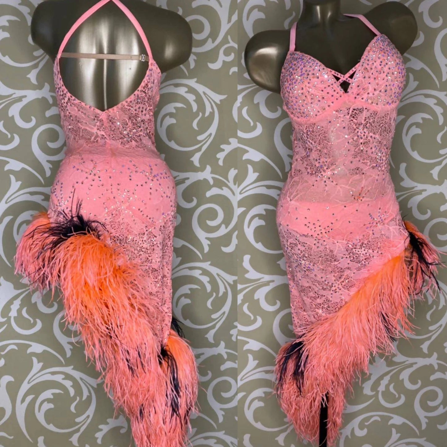 Peach Latin Dress with Feathers