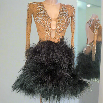 Black Ostrich Feather Rhythm Dress