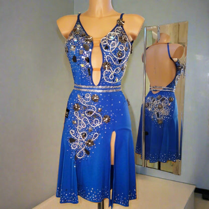 Swarovski Stoned Royal Blue Latin Dress