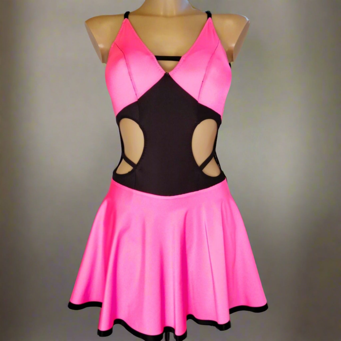 Captivating Pink & Black Latin Dance Dress