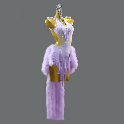 Feathered Fantasia Dress | Purple / Pink | QYW62
