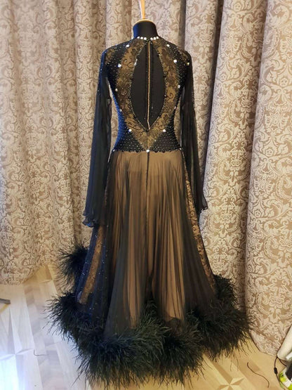 Black Standard Dress with Feathers