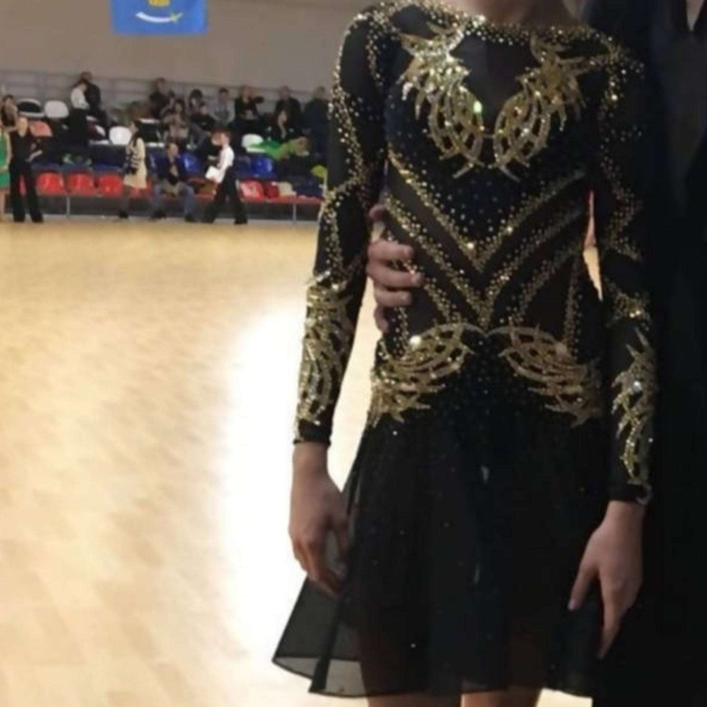 Black & Gold Latin Dress (ballroom dresses for sale, latin, dancesport, rhythm)
