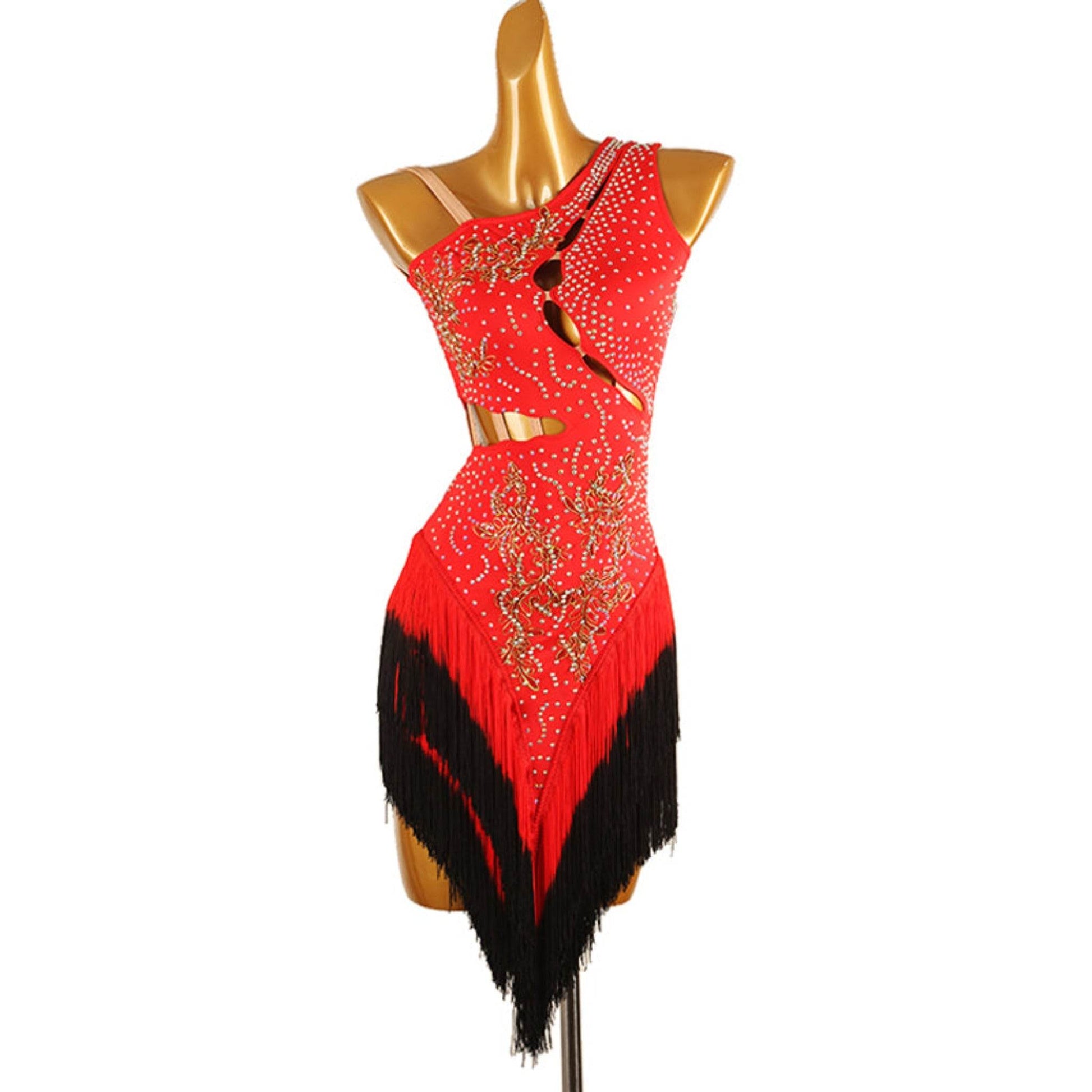 One Shoulder Latin Dress | Red / Black | LQ225Dance Dressing customize / Red One Shoulder Latin Dress | Red / Black | LQ225Dance Dressing customize / Red