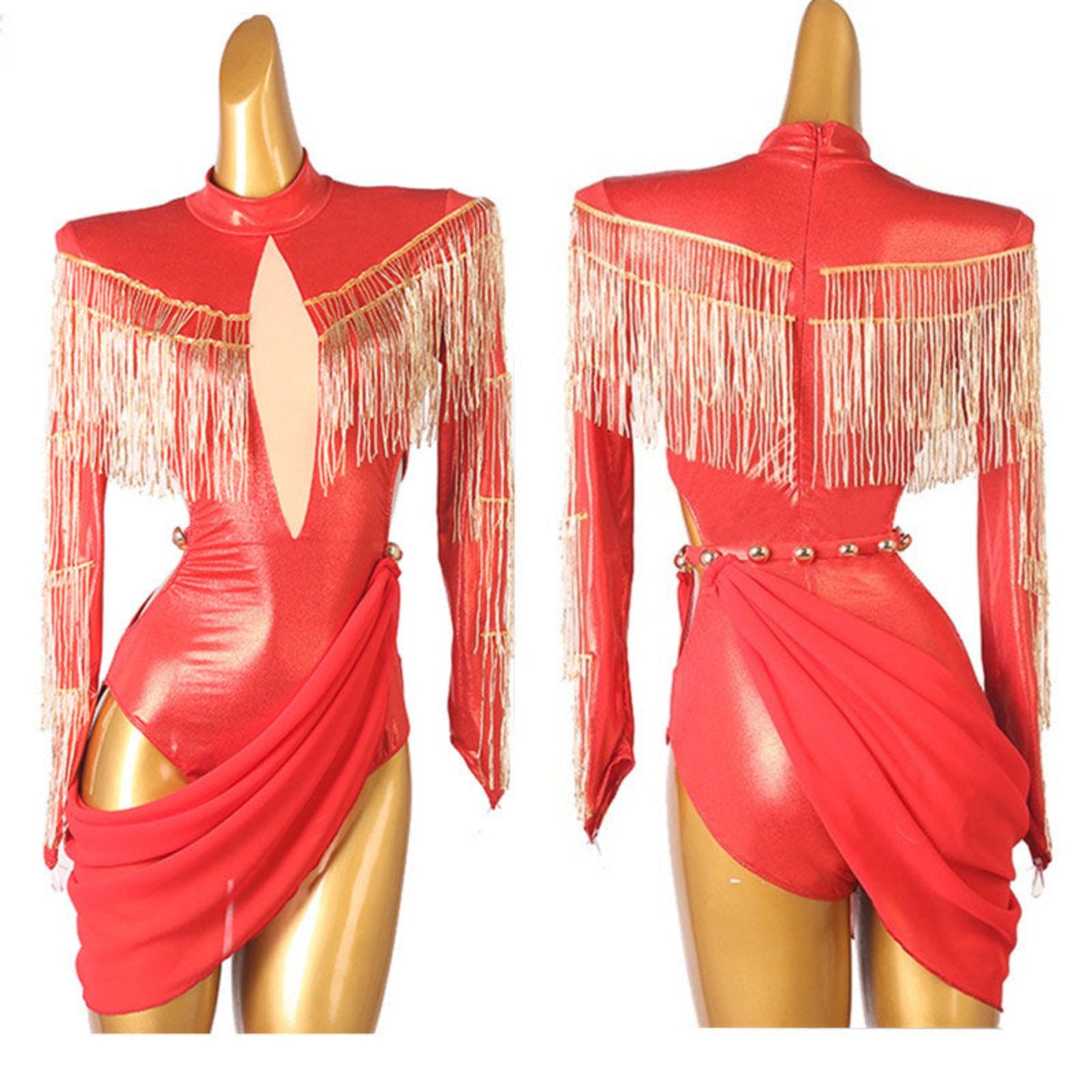 Custom Shiny Red Beaded Latin Dress | LQ321Dance Dressing