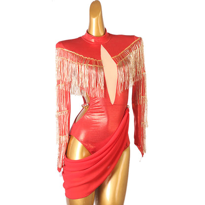 Custom Shiny Red Beaded Latin Dress | LQ321Dance Dressing