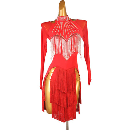 Beaded Latin Dress | Red / Black | LQ472Dance Dressing