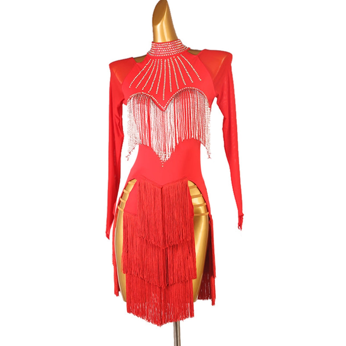 Beaded Latin Dress | Red / Black | LQ472Dance Dressing