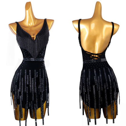 Black Sparkling Beads Latin Dress