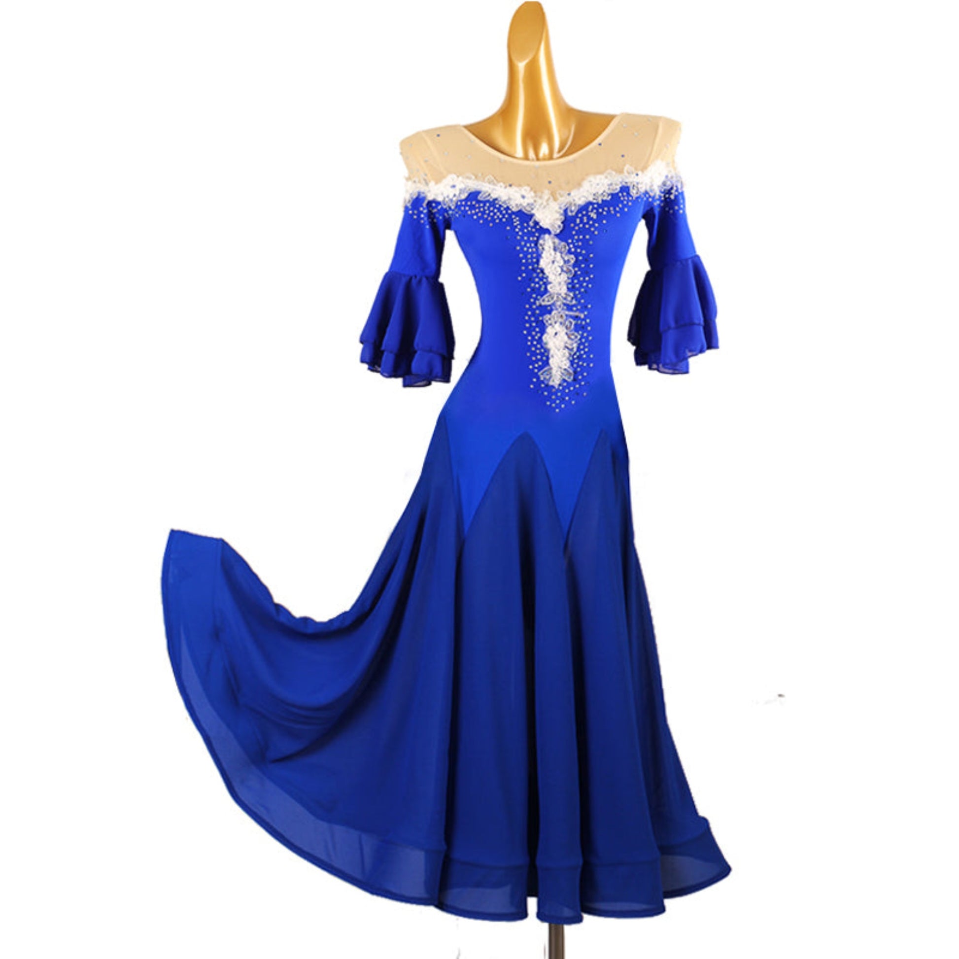 Blue Ballroom Dress with White Lace | MQ051