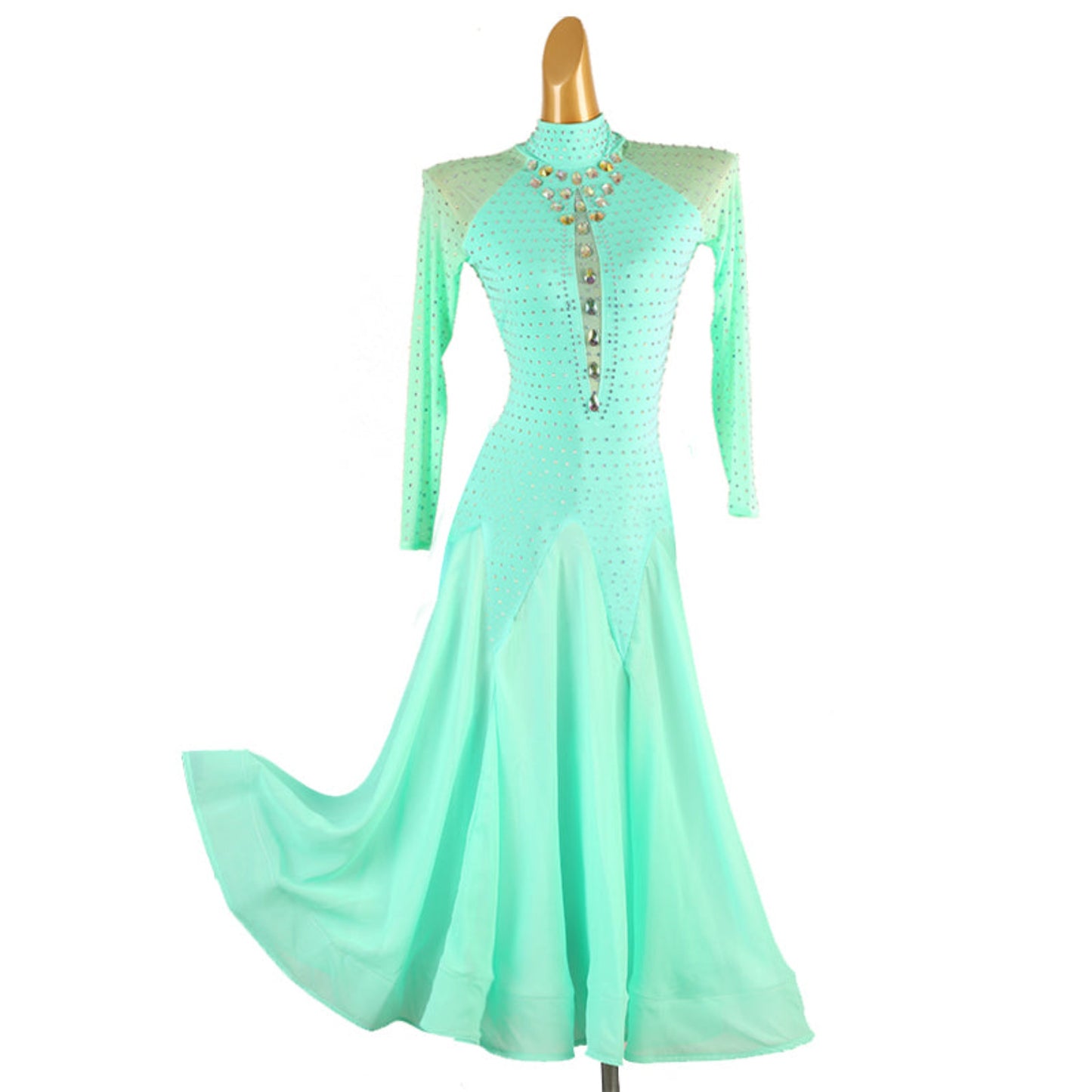 Green Ballroom Dress Stoned Sleeves