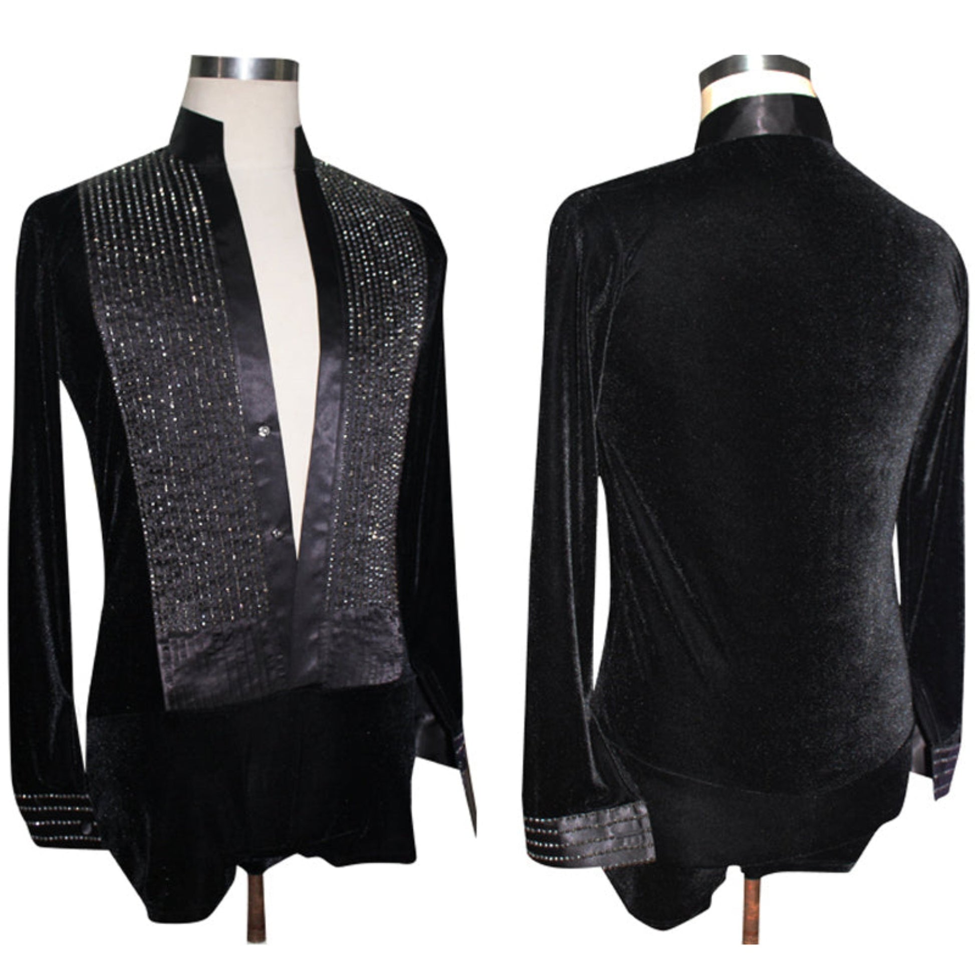 Customized Black Velvet Latin Shirt with Rhinestones | p13