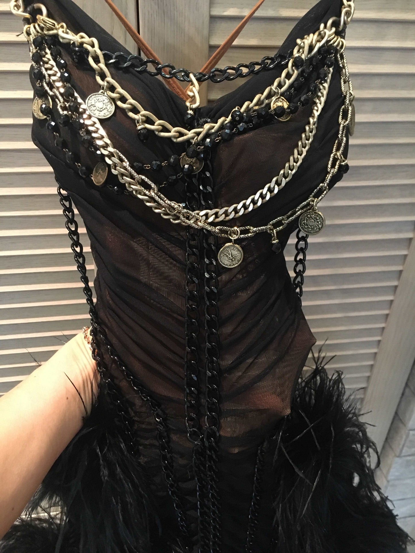 Black Latin Dress with Chains (ballroom dresses for sale, latin, dancesport, rhythm) - DDressing