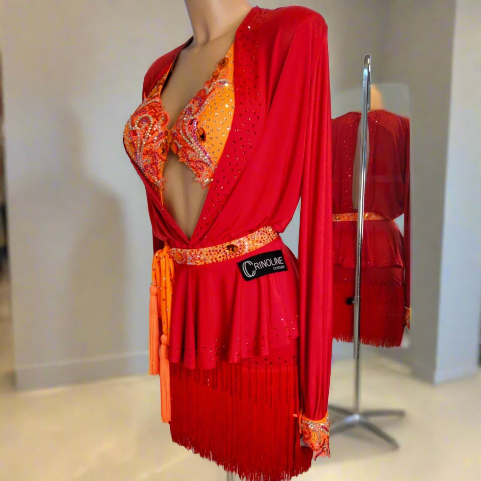 Red Soft Fabric Orange Accents Latin Dress