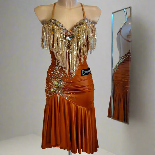 Gleaming Copper Satin Latin Dress