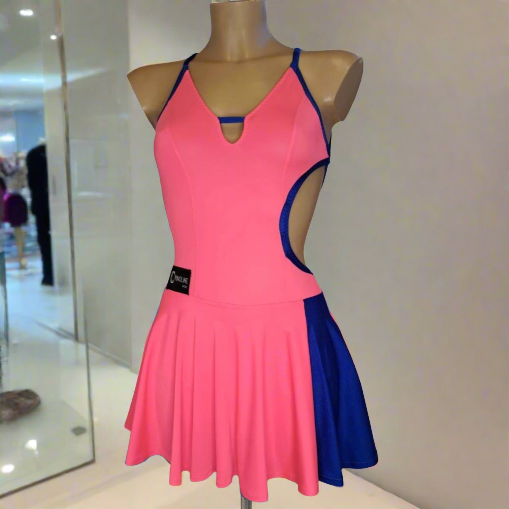 Perform in Style Coral Pink & Blue Latin Dress