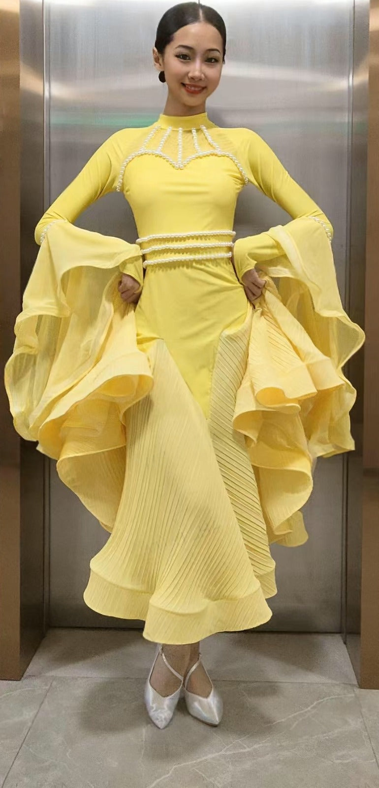 Whispered Ruffles | Ballroom Dress With Sleeves | DC280