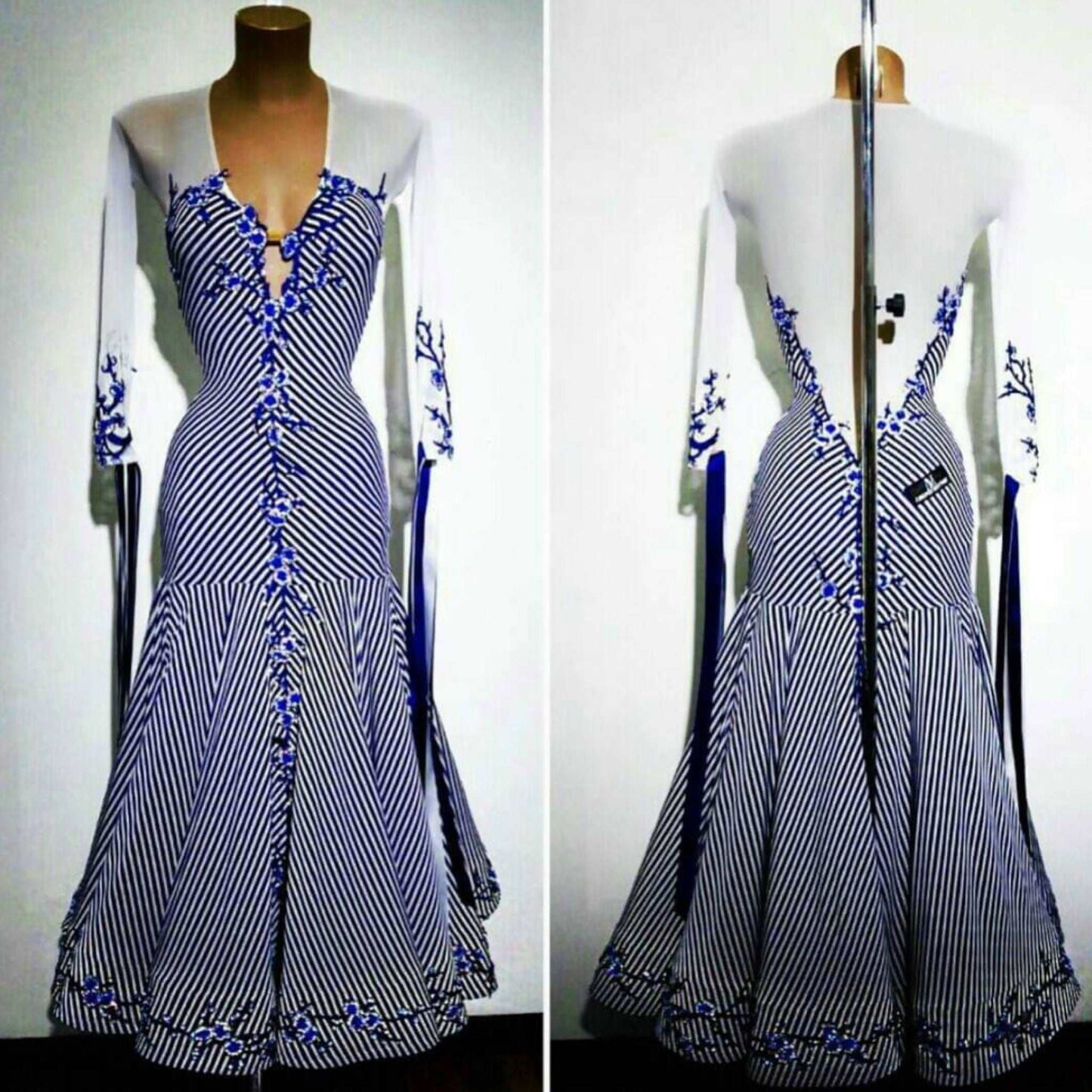 Abraham Martinez Blue & White Ballroom Dress
