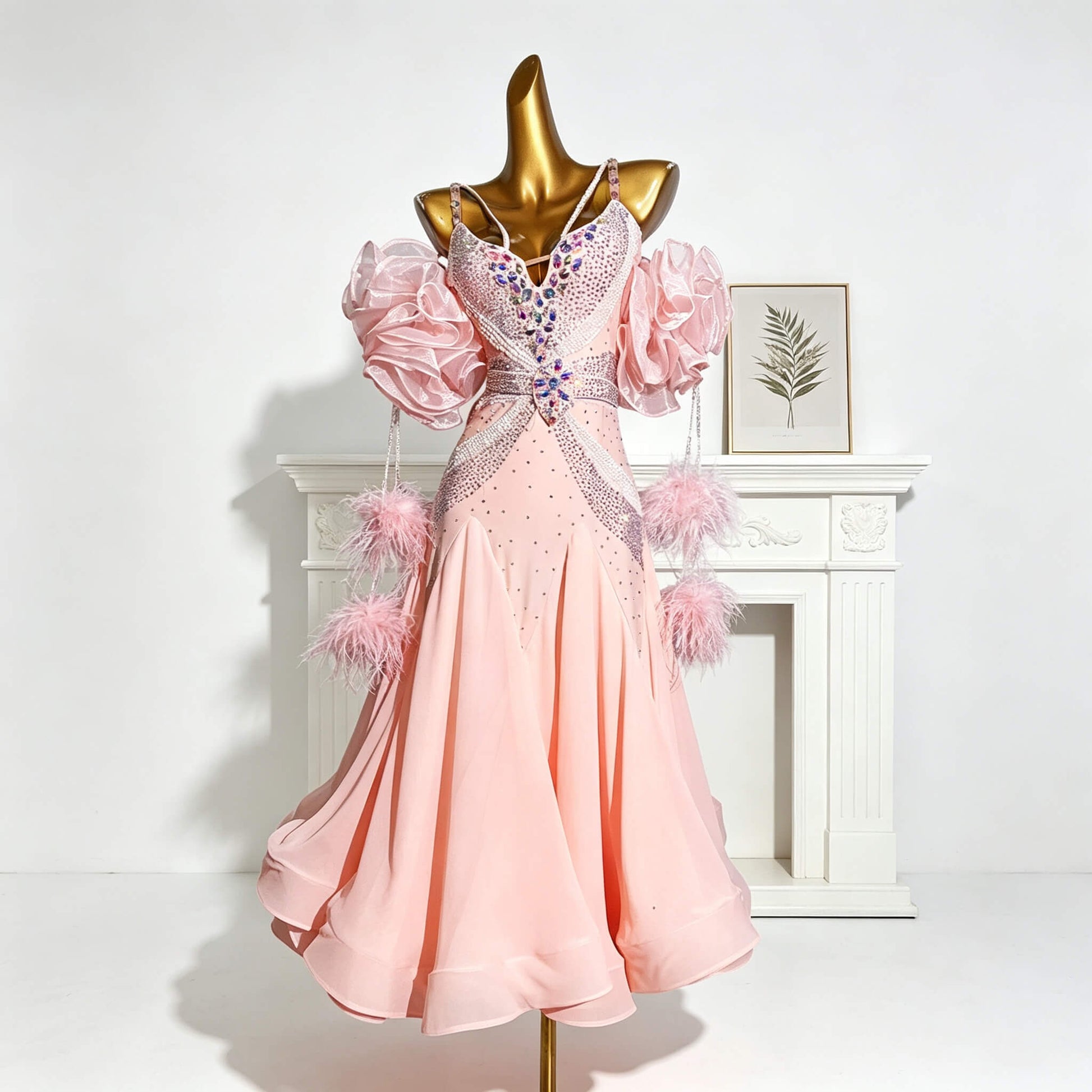 ballroom dresses Blue Dress with Feathers |DanceDressing The full flared skirt Chrisanne Clover Women's Dresses Espen