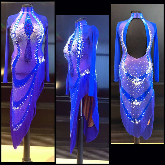 Blue Latin Junior 2 Dress (ballroom dresses for sale, latin dress for sale, dancesport, rhythm) - DDressing
