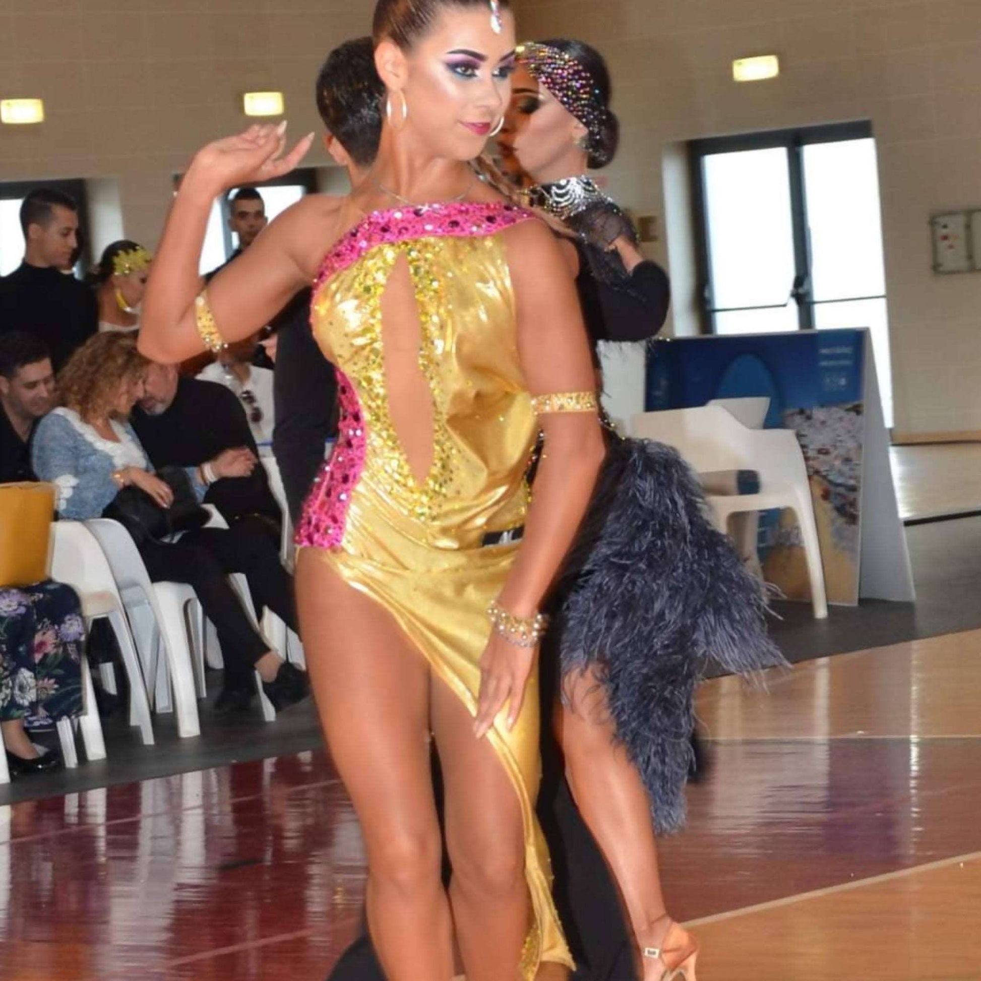 Abraham Martinez Gold Latin Dress (ballroom dresses for sale, latin, dancesport, rhythm)