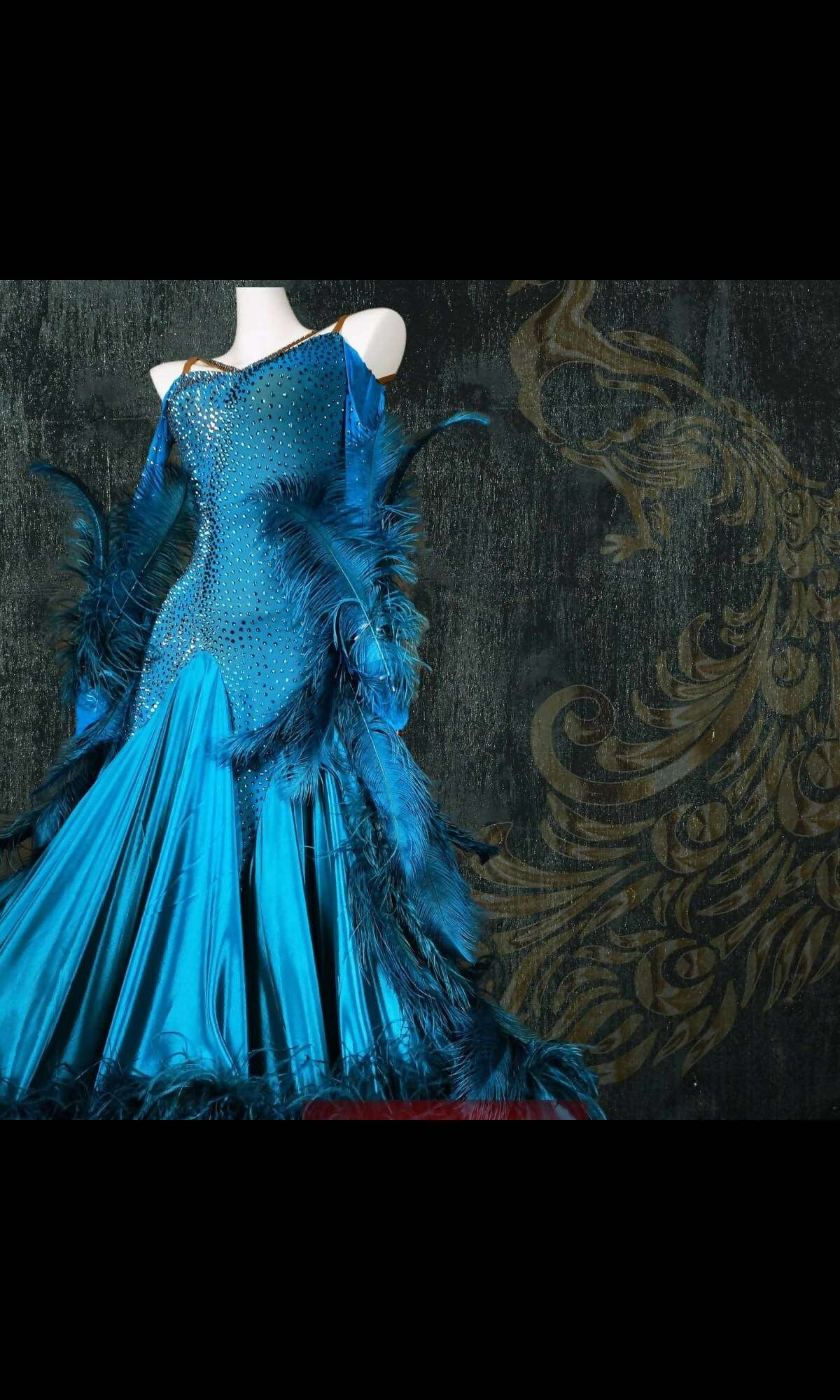 Blue Ballroom Dress with Feathers (ballroom dress for sale, standard, modern, smooth)