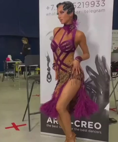 Sponsored Gold Purple Velvet Latin Dress