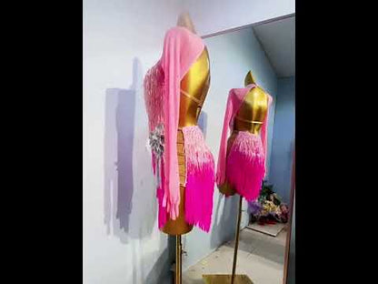 Shimmering Rosefall | Latin Dance Dress For Woman | DC166