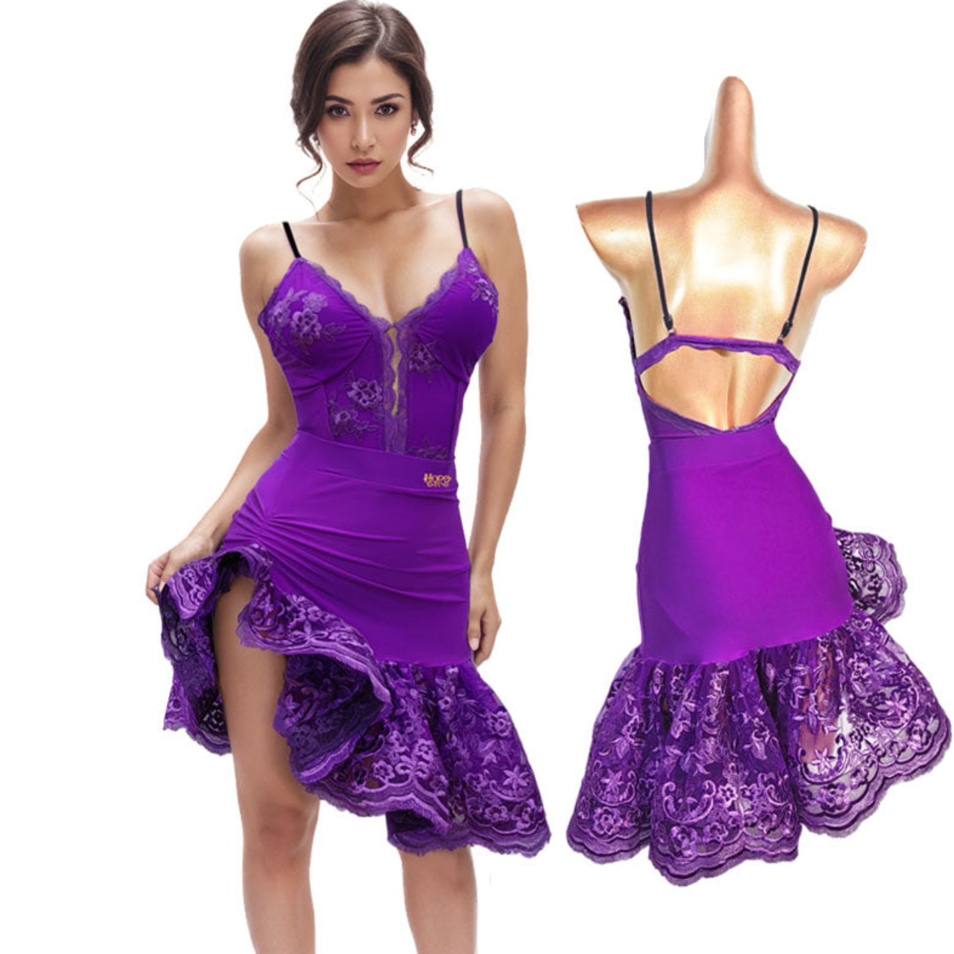 Purple Leotard Ruffled Skirt Latin Set 