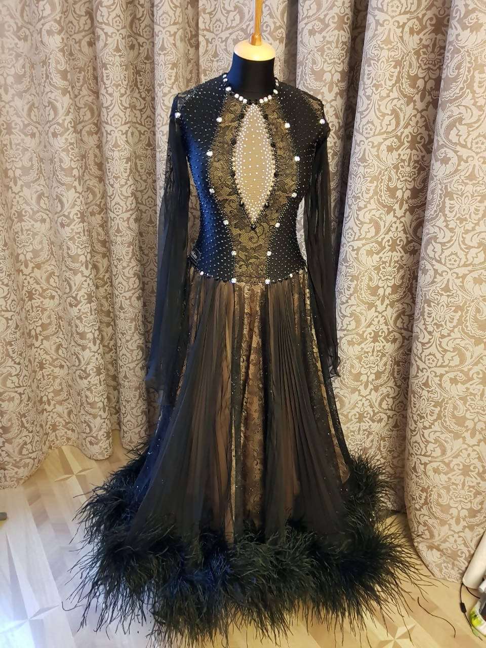 Black Standard Dress with Feathers