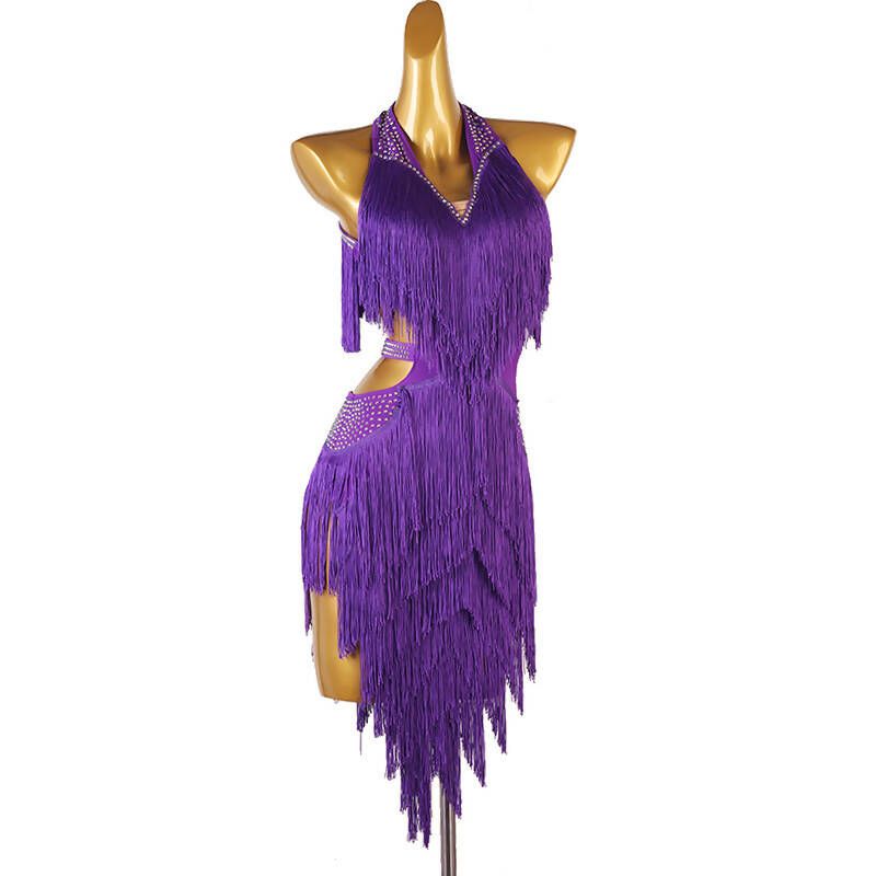 Chromatic Cascade Fringed Latin Dance Dress Chromatic Cascade Fringed Latin Dance Dress