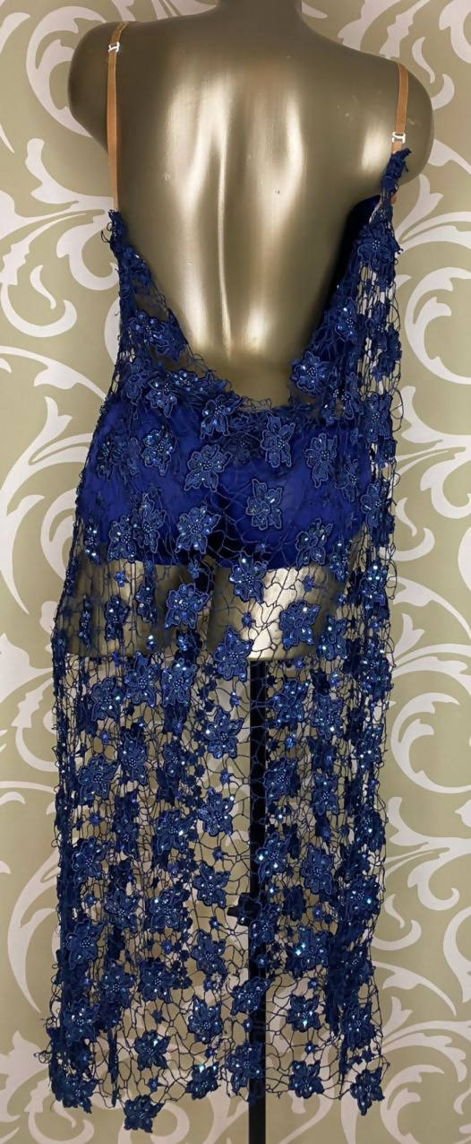Blue Latin Dress with Lace (latin dresses for sale, ballroom, dancesport, rhythm)