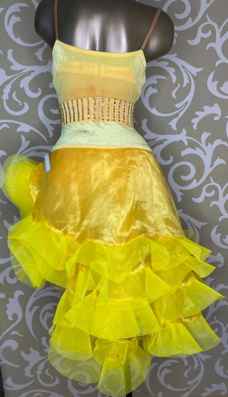 Yellow Latin Dress with Ruffles (latin dresses for sale, ballroom, dancesport, rhythm)