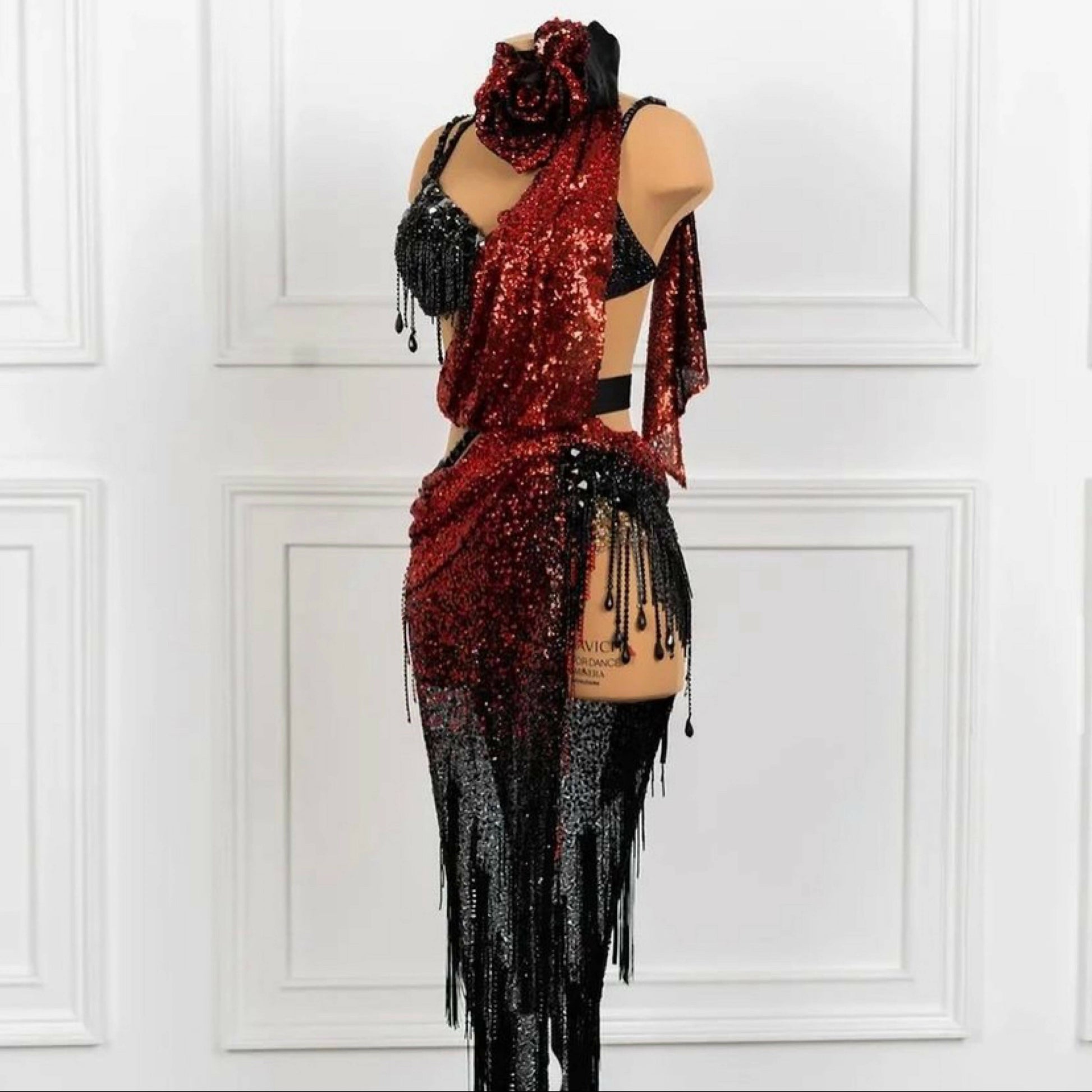 Black & Red Sparkles Dress For Latin (latin dress for sale, latin, dancesport, rhythm)