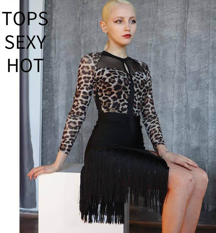 New Latin Dancewear Set - Leopard Blouse & Black Skirt | 683Dance Dressing