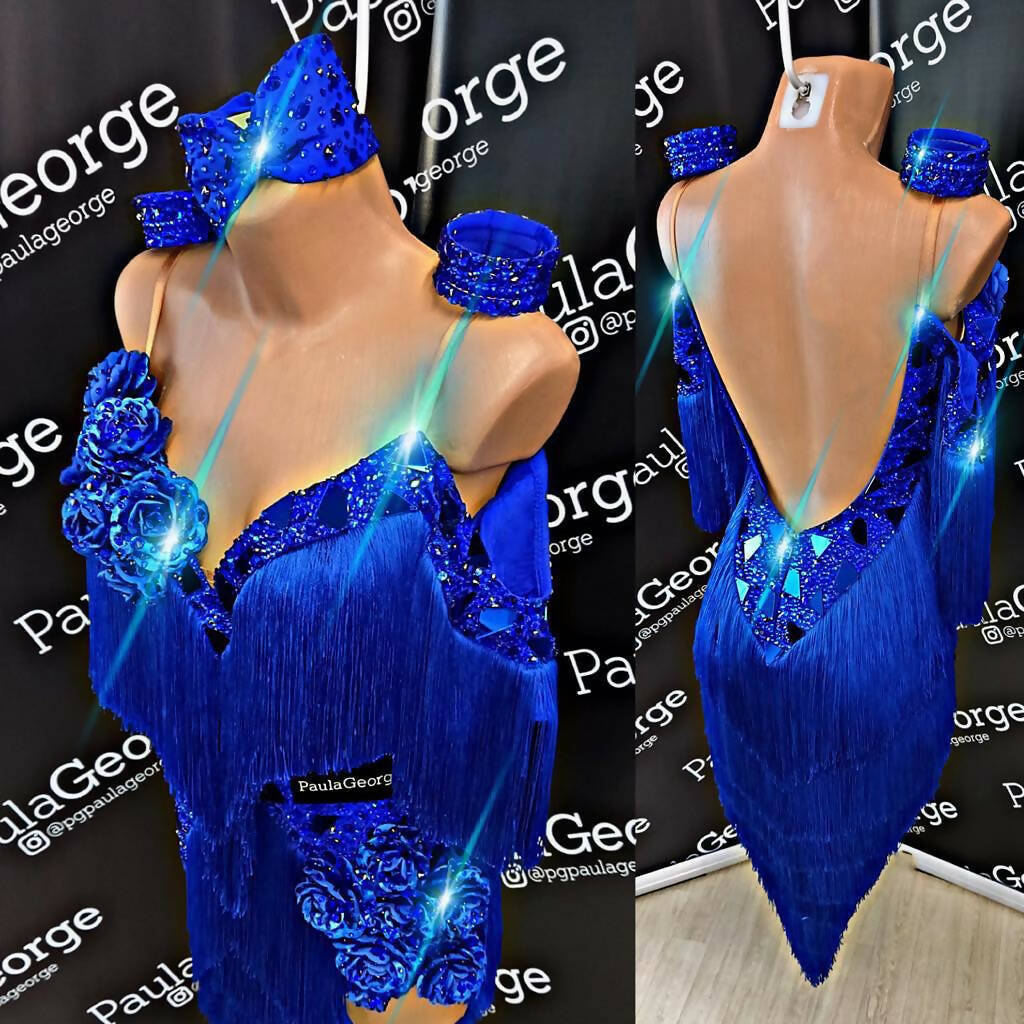 Fringe Exquisite Royal Blue Dress, latin dress for sale, rhythm dresses, latin dresses for sale, dance dress, competition dress, Paula George dress