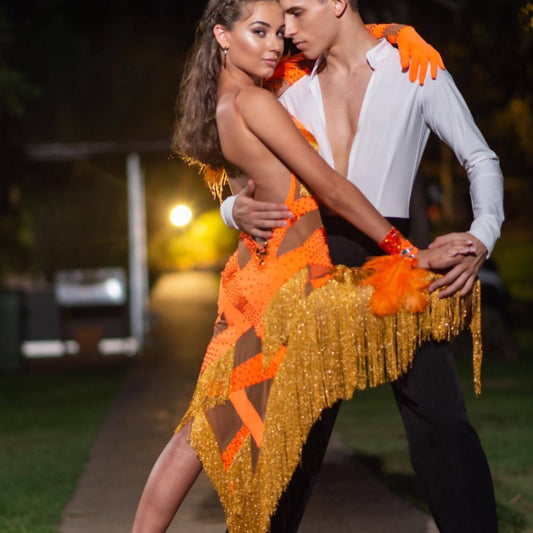 New Orange Latin Dress with Fringe (ballroom dresses for sale, latin, dancesport, rhythm) - DDressing