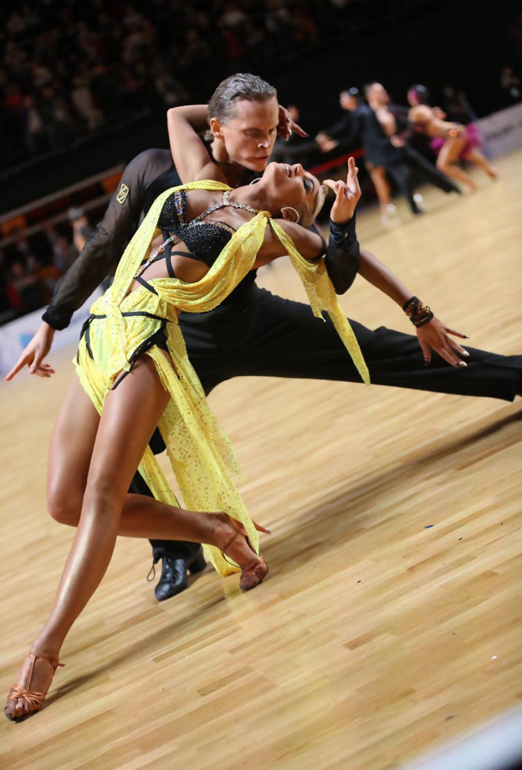Yellow & Black Latin Dress (ballroom dresses for sale, latin, dancesport, rhythm)