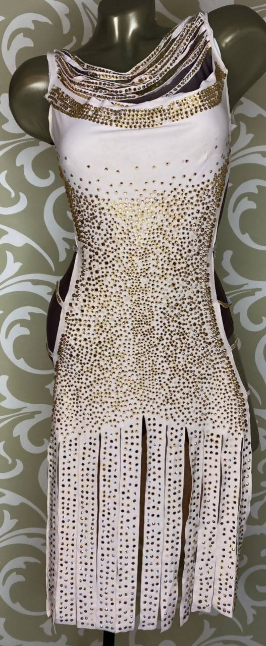 Full of Stones White Latin Dress (latin dresses for sale, ballroom, dancesport, rhythm)
