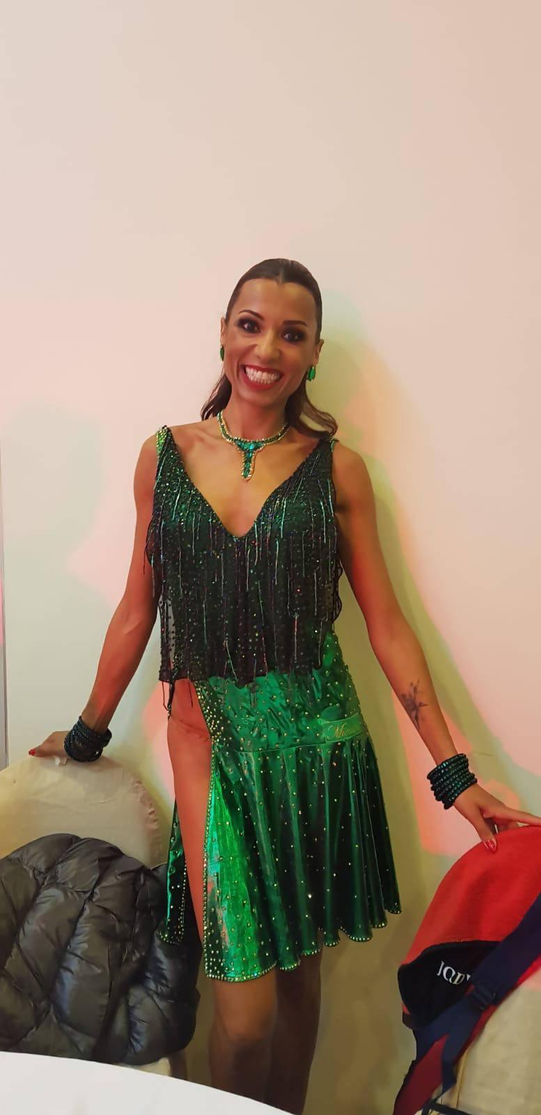 Professional Latin Dance Dress -Metallic Emerald Green Latin Dress Professional Latin Dance Dress -Metallic Emerald Green Latin Dress