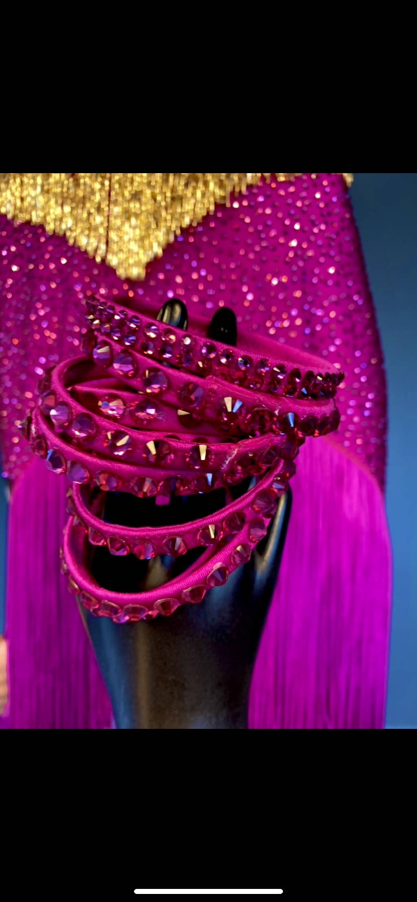 New Fully Stoned Fuchsia & Gold Latin DressDance Dressing