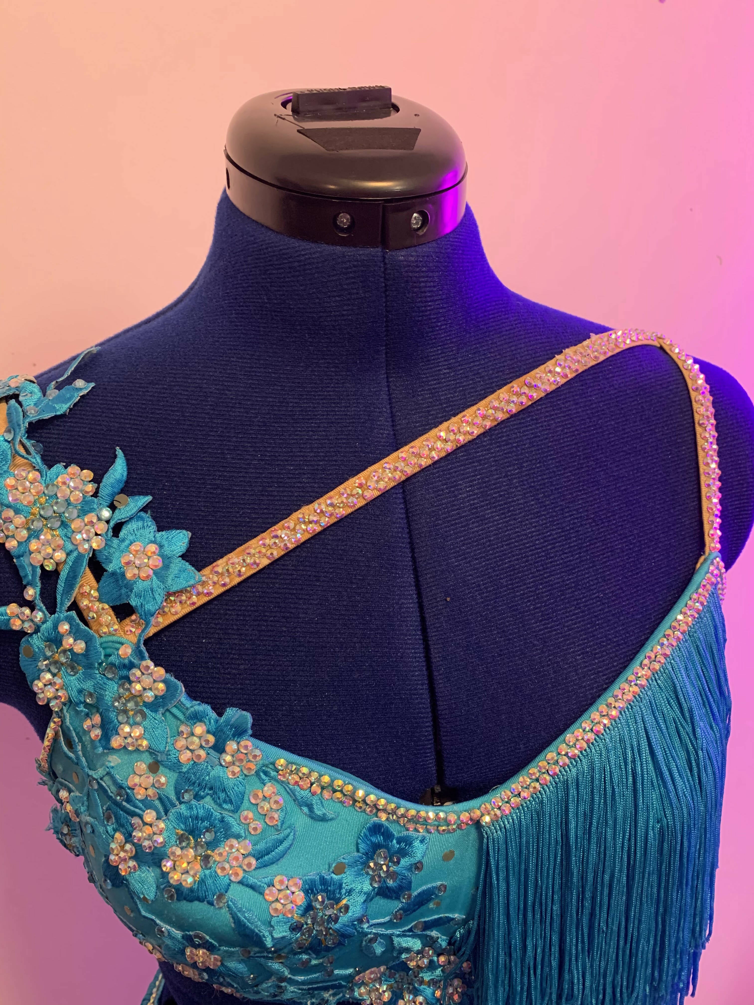 Blue Latin Competition Dress (rhythm dresses for sale, latin)