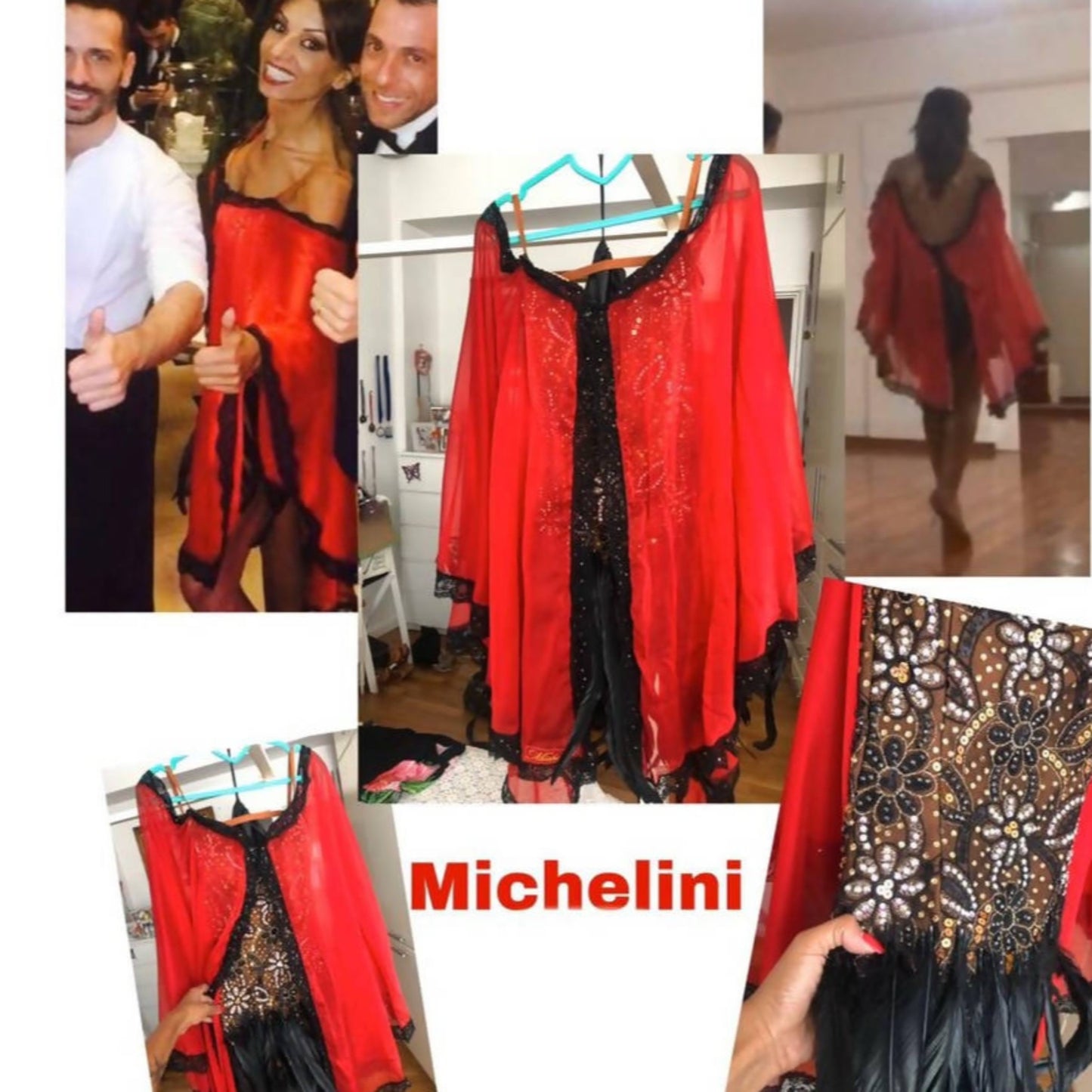 Red & Black Latin Dress with Feathers (ballroom dresses for sale, latin, dancesport, rhythm) - DDressing