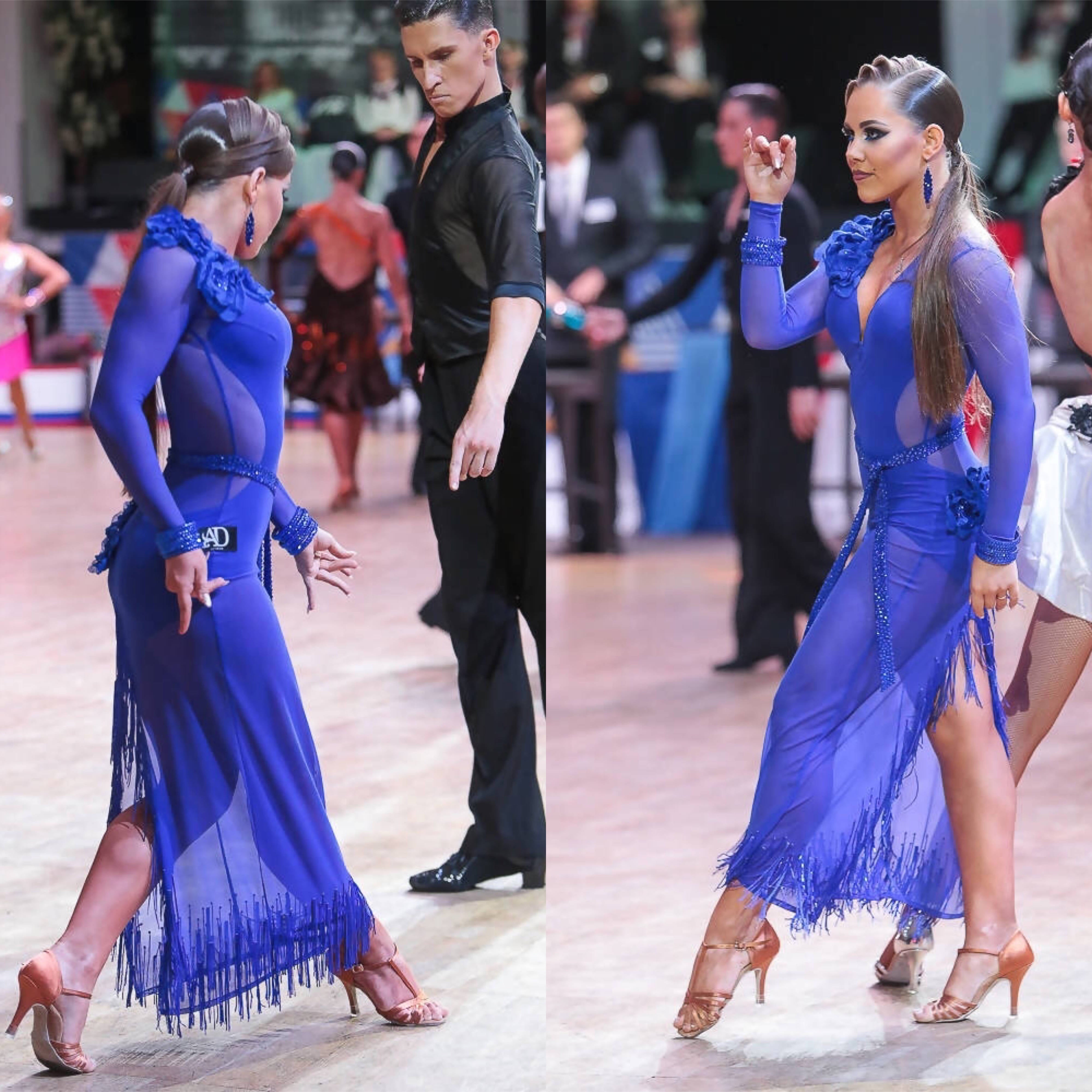 Long Blueberry Latin Dress (ballroom dresses for sale, latin, dancesport, rhythm)