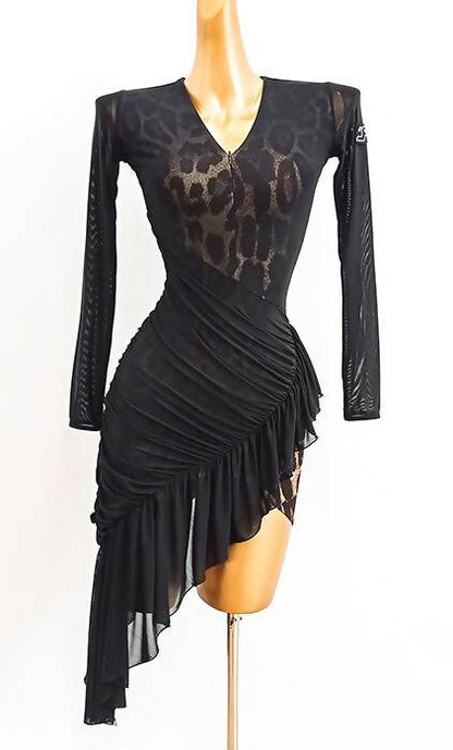 Practice Asymmetric Black Leopard Latin Dancewear Dress (dancewear, dance practice, latin) 667