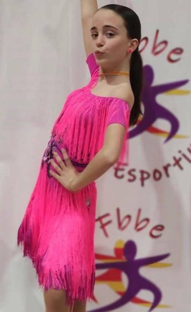 Pink Latin Junior Dress with Fringe (ballroom dresses for sale, latin, dancesport, rhythm) - DDressing