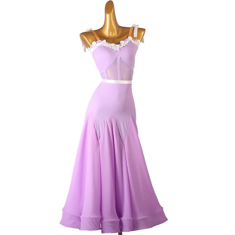 Simple Purple Ballroom Smooth Dress with Elegant Lace | MQ302