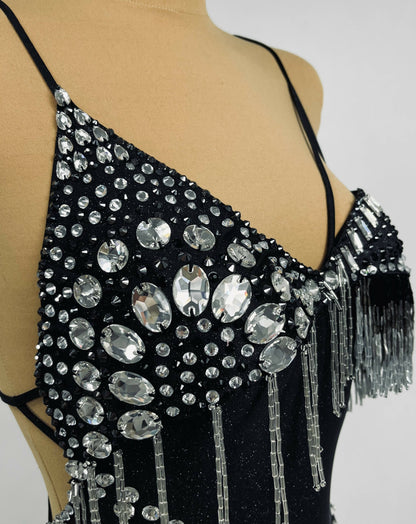 New Sponsored Black Onyx Latin Dress (latin dress for sale, latin, dancesport, rhythm)
