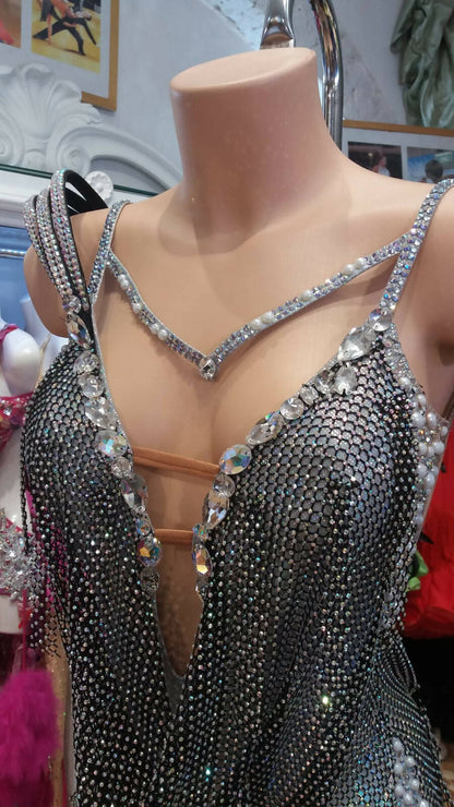 Crinoline Couture Silver Latin Dress (latin dresses for sale, latin, dancesport, rhythm)